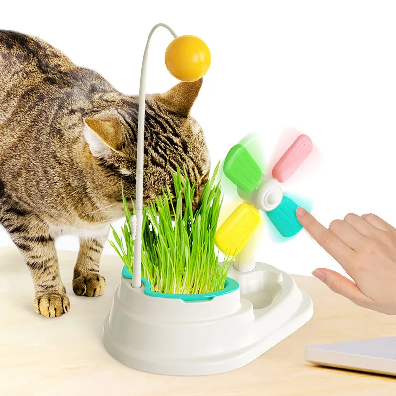 

Interactive Rotating Windmill Cat Toy with Colorful Balls, Wooden Teasing Toy, Desktop Storage