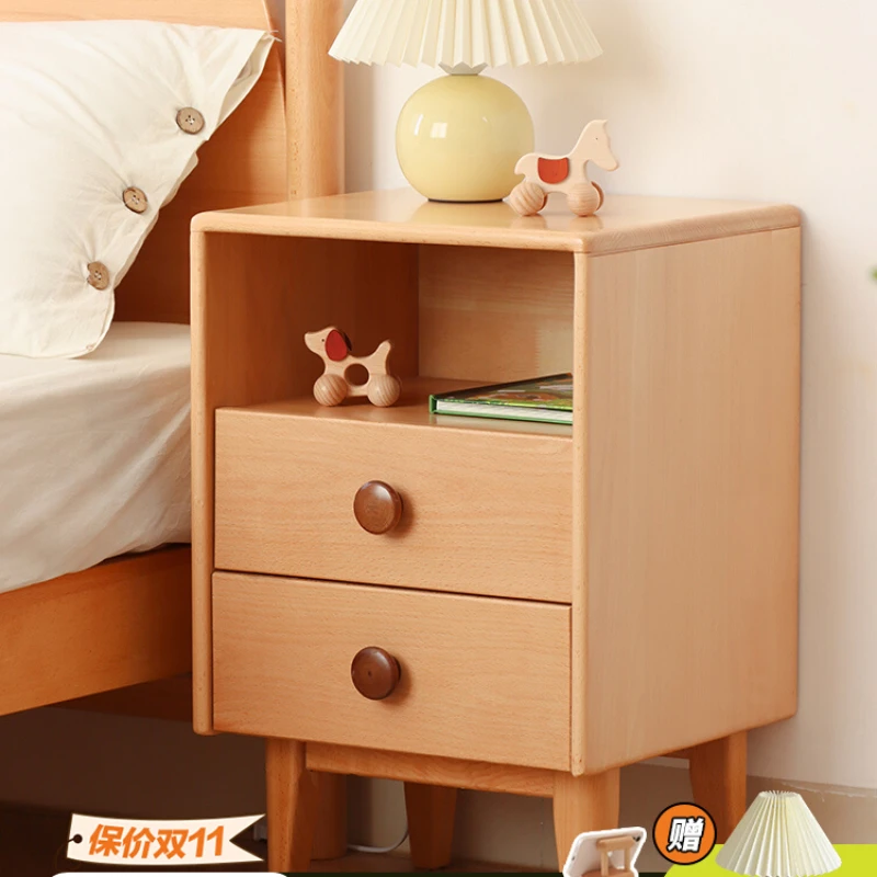 Xiao Qiao's wooden all-solid wood beech wood color children's three-story bedside table storage cabine