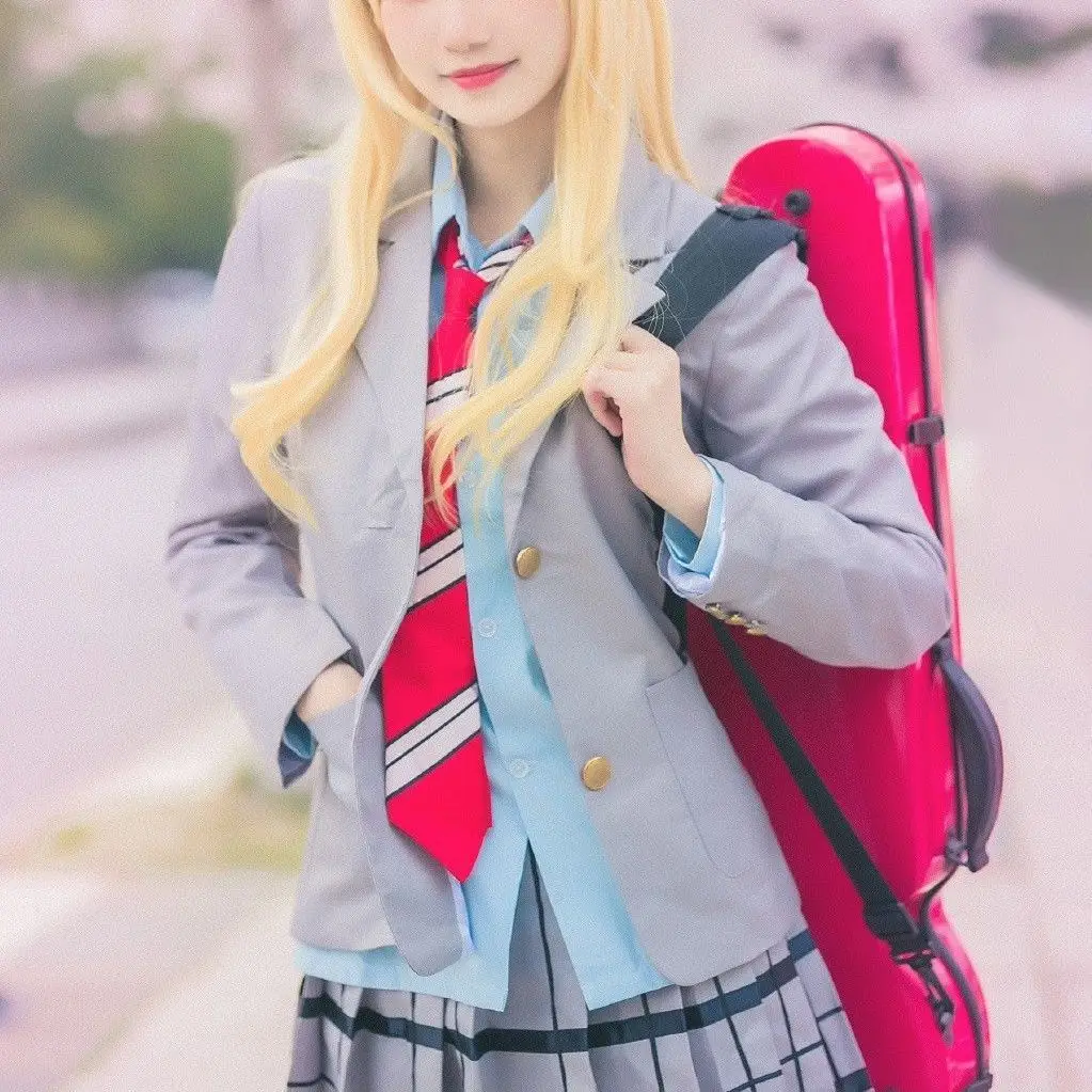 Your Lie in April Miyazono Kaori costumi Cosplay Arima Kousei parrucche sintetiche pantaloni cappotto giacca gonna uniforme scolastica uomo ragazze