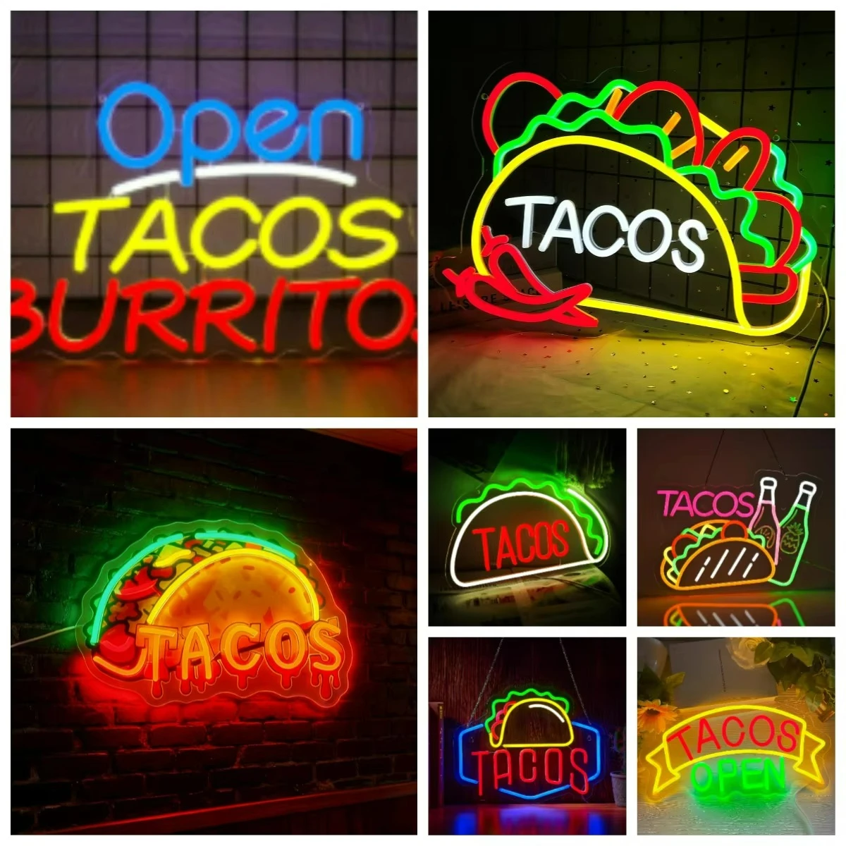 Open Tacos Burritos Neon Sign USB LED Light for Business Restaurant Mexican Food Bar Decoration personnalisé Gift Welcome Sign