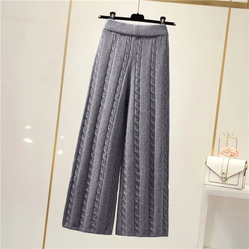 Winter Knitted Wide Leg Pants Women High Waist Loose Knitted Straight Leg Pants Casual Cropped Wide Leg Pants Female Tops Y2k