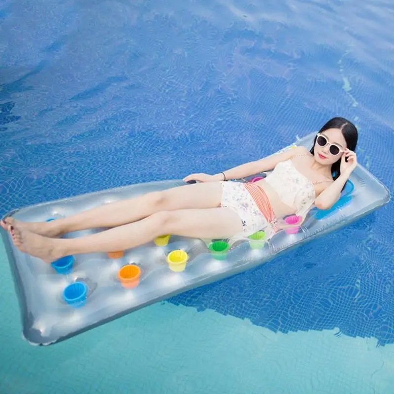 Water Hammock Pool Iatable Floating Bed Swimming Mattress Swimming Ring Adult Size Lounger Transparent Built-In Air Pillow