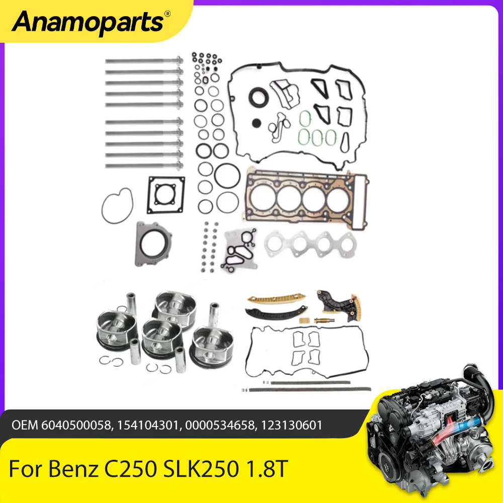 

Engine Part Cylinder Head Gasket Kit Piston Rings Timing Chain Kit Fit 1.8 T 1.8 L L4 GAS M271 For 07-15 Benz SLK250 1.8T 1.8L