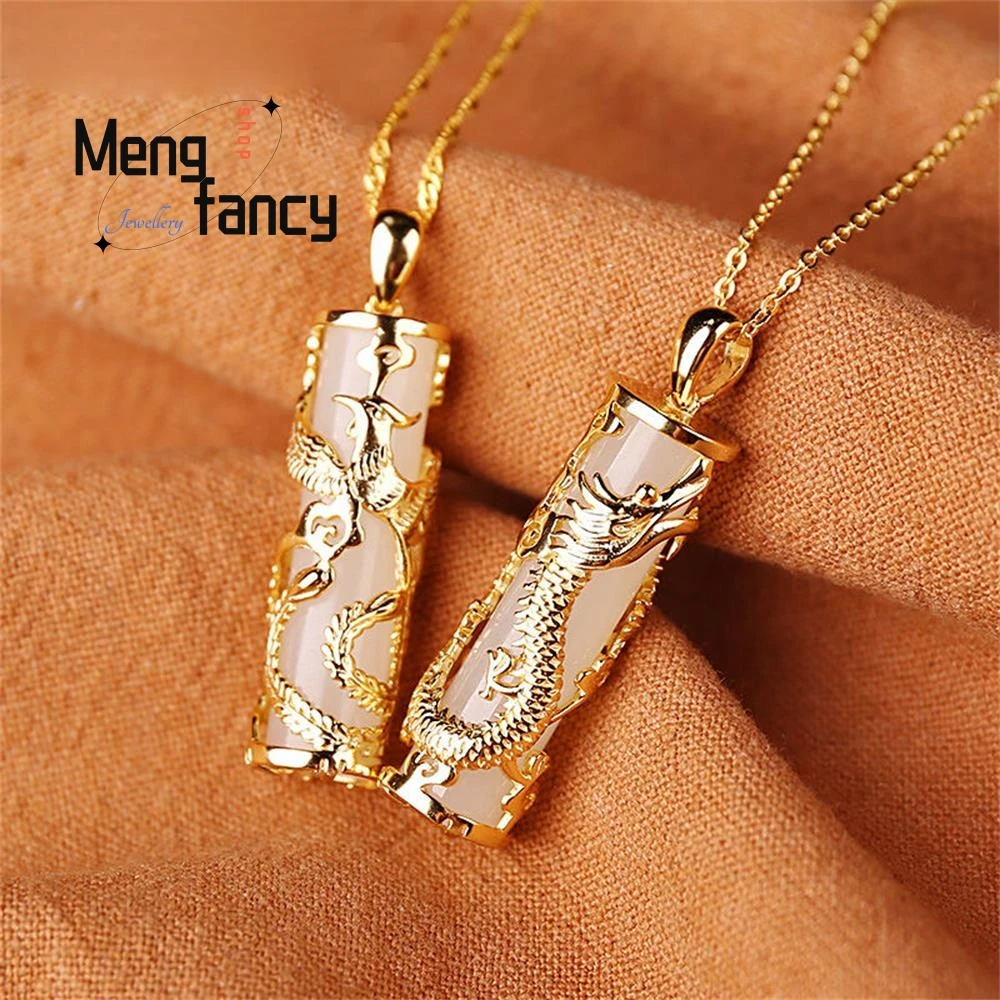 Natural S925 Silver Inlaid With Hotan Jade Dragon Phoenix Pendant Fashion Couple Paired Customized Best Selling Jewelry Souvenir