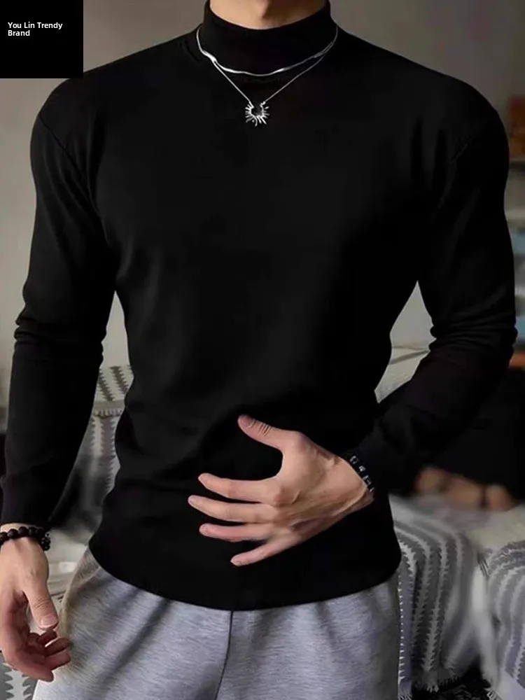 

Bla Thiened High Collar Men's Knitted Sweater Winter Warm Casual Sle Slim Fit Base Layer irt Cleanfit Sli Innerwear