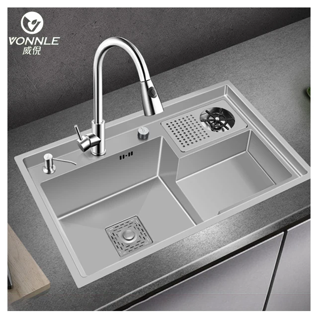 Hot Selling Stainless Steel Kitchen Sink With Cup Washer Black Nano Stainless Steel Multi-function Sink