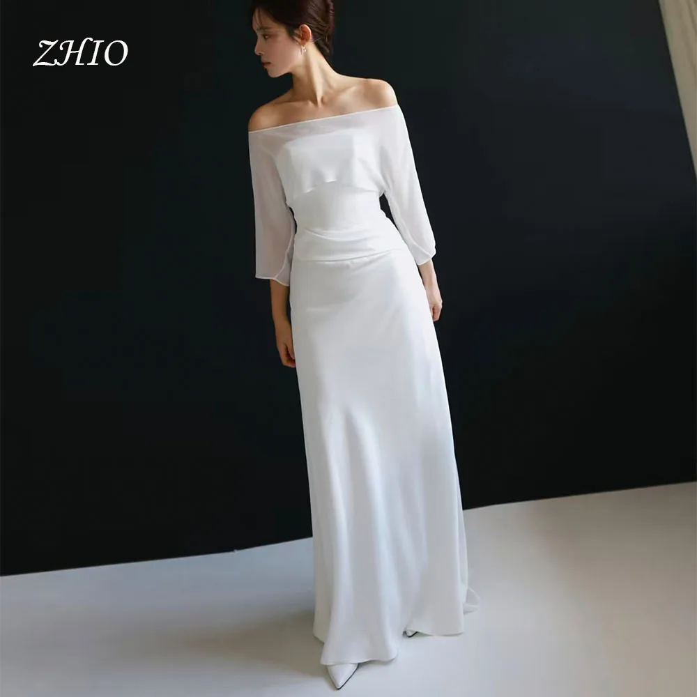 ZHIO Simple Ivory Satin Wedding Party Dress 2PCS with Jacket A-Line Bride Korea Photo Shoot Evening Gown Customized 웨딩드레스