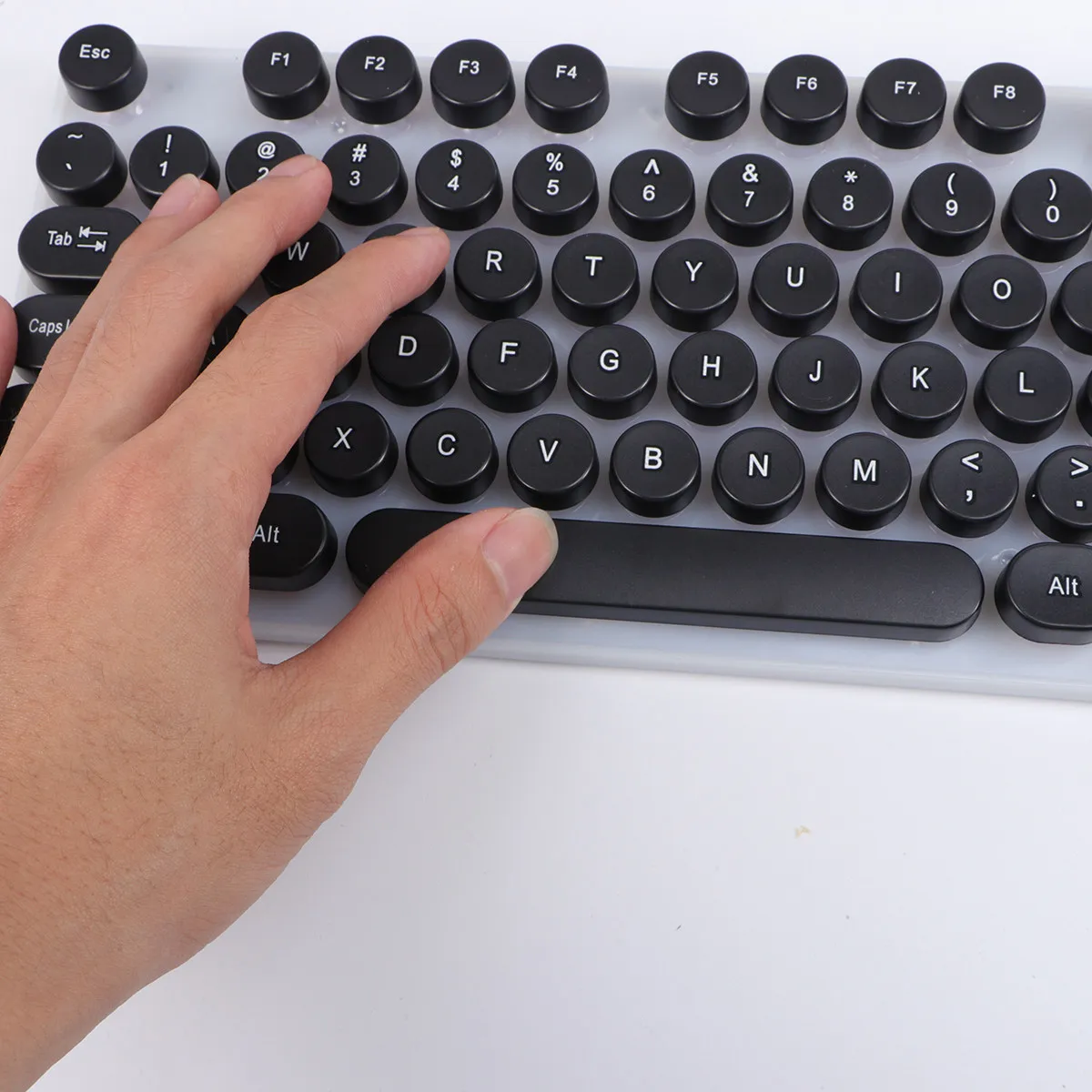 Wired Glowing USB Keyboard Round Key Comfortable Design for Pc Laptop Mobile Devices Portable Travel Friendly Black