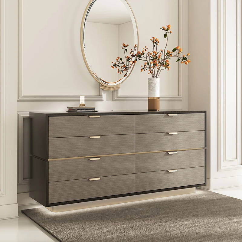 

Italian minimalist solid wood eight-bucket cabinet, bedroom light luxury five-bucket storage locker, living room dining side