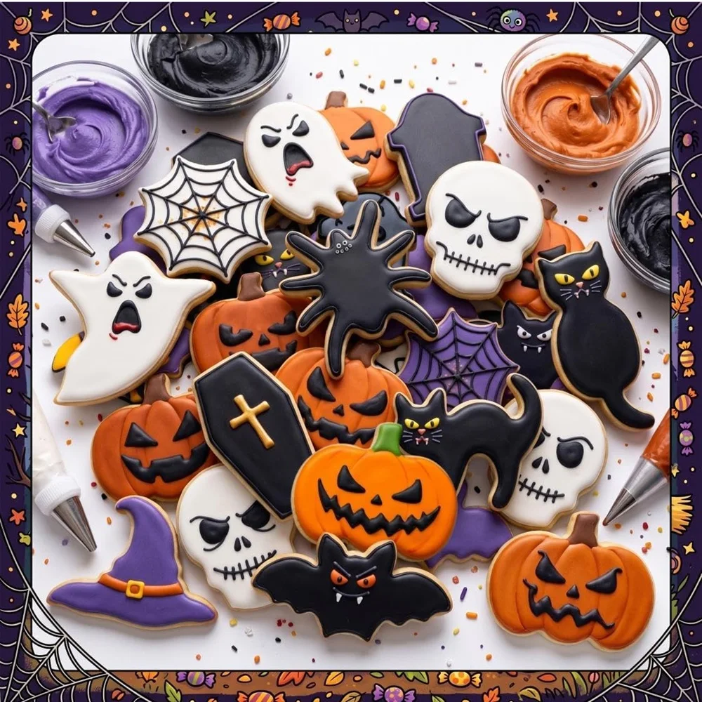 Halloween Cookie Cutters Set,Stainless Steel Metal Cookie Cutter Shapes Skull & Spider Web Molds for Holiday Baking, Fondant & K - view 3