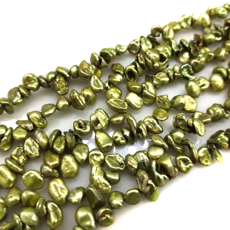 16 inches 5-8mm Green Center Drilled Keshi Baroque Pearls Loose Strand