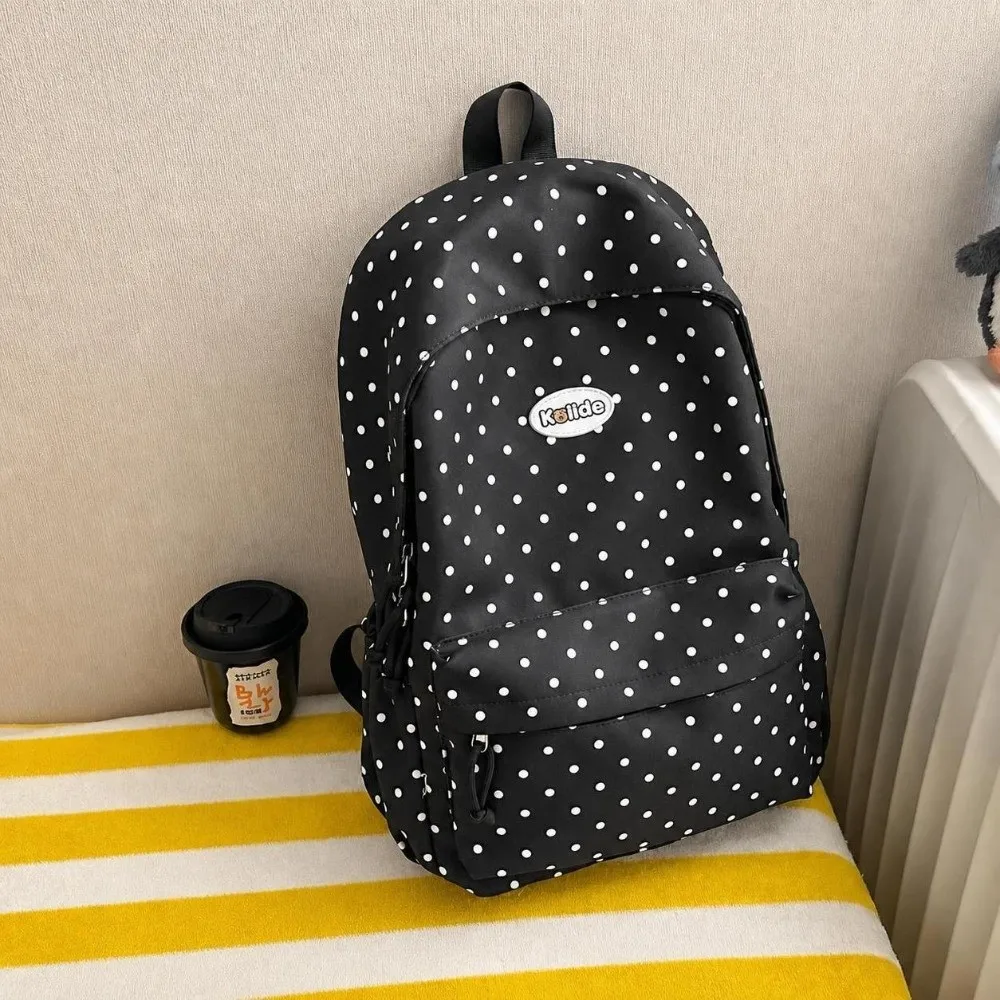Fashion Nylon Student Backpack Lightweight Polka Dot School Bag Large Capacity Multi Pocket Travel Rucksack for Students Girls