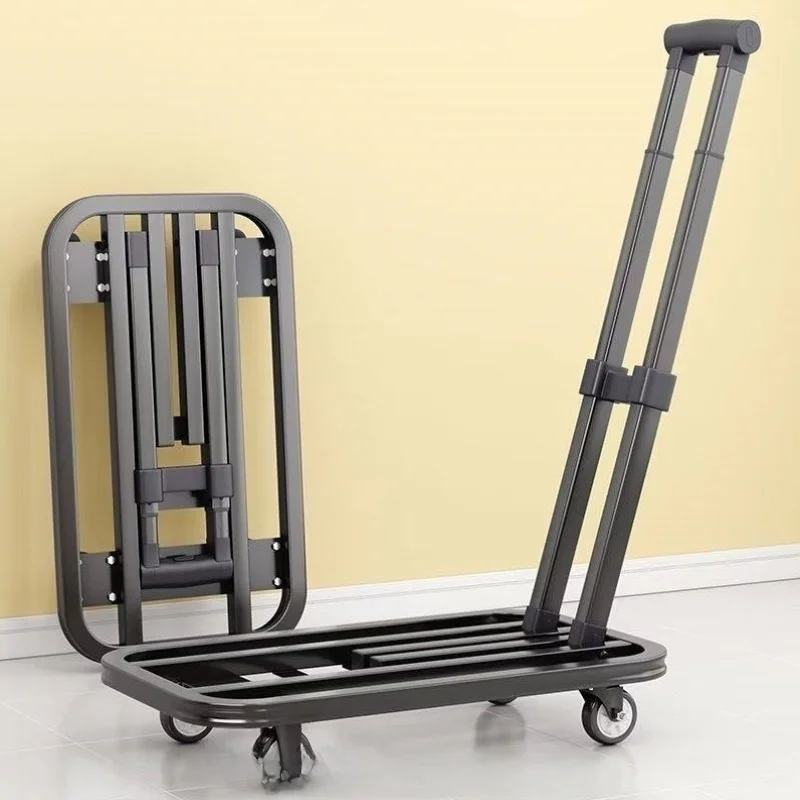 ミニ手引きショッピングカートポータブルステンレス鋼フラットベッドトラックコンパクト移動車両家庭用収納ツール