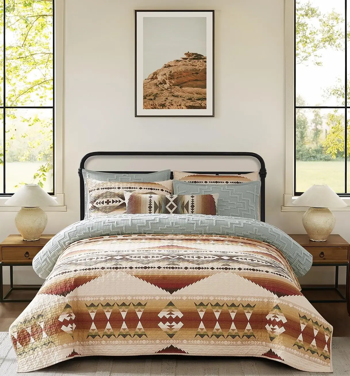 Pendleton Solstice Canyon Coverlet Set - Cotton Coverlet With Colorful Canyon-Inspired Design, Reversible, Includes Shams,