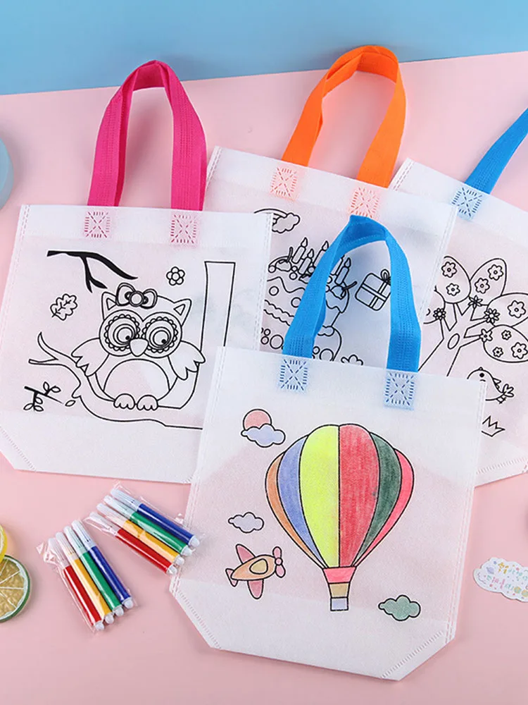 Vlies-Tasche mit Marker, Cartoon-Muster, Partygeschenke, Festival-Geschenk, Umweltschutz, Handtasche, tragbare Aufbewahrungstasche TMZ – Detail 9