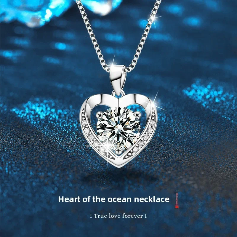 Light luxury 925 sterling silver love heart moissanite necklace for women, anniversary valentine's day gift