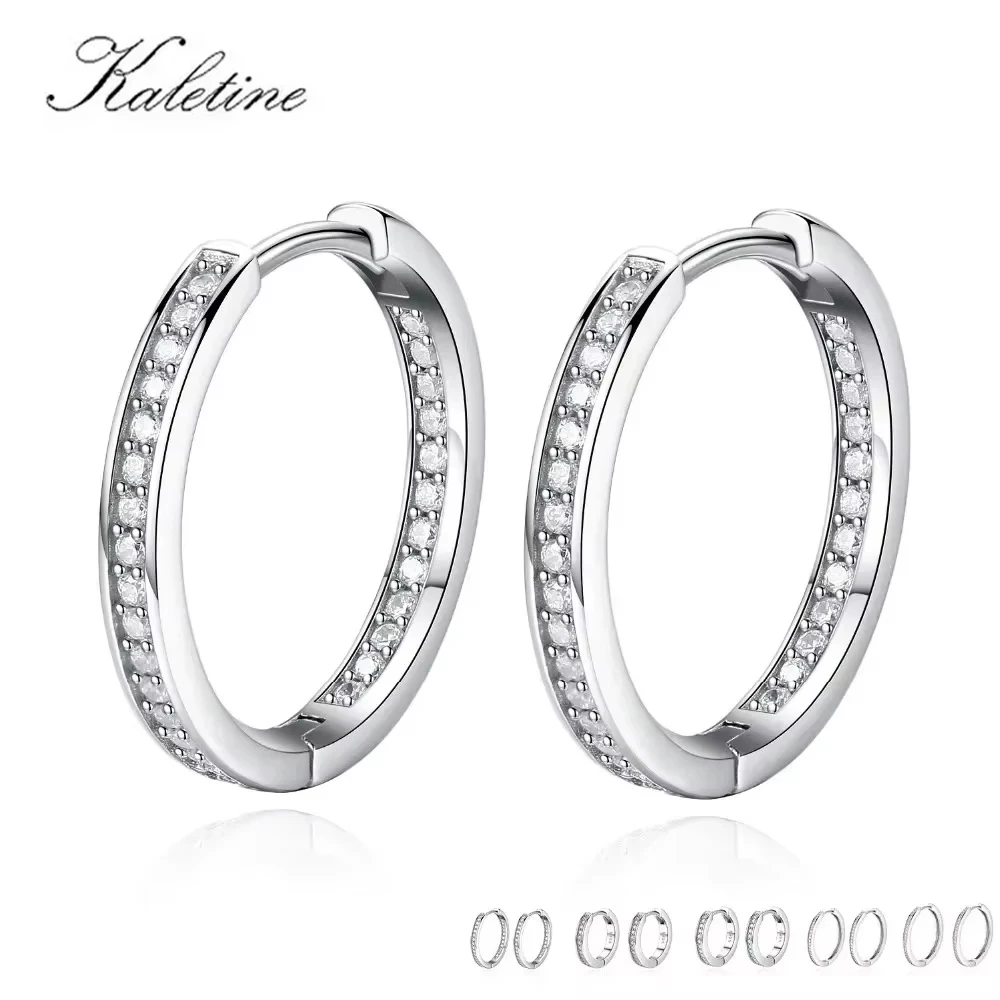 KALETINE Unique Luxury Hoop Earrings for Women Charm Round Pink White CZ 925 Sterling Silver Earrings Jewelry Brinco