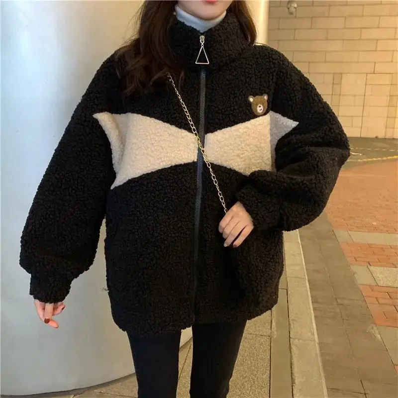 Original Size Thickened 300g Lamb Velvet Autumn Winter Korean Lazy Style Open Cardigan Top Outerwear Women's Fashion Sweatshirt