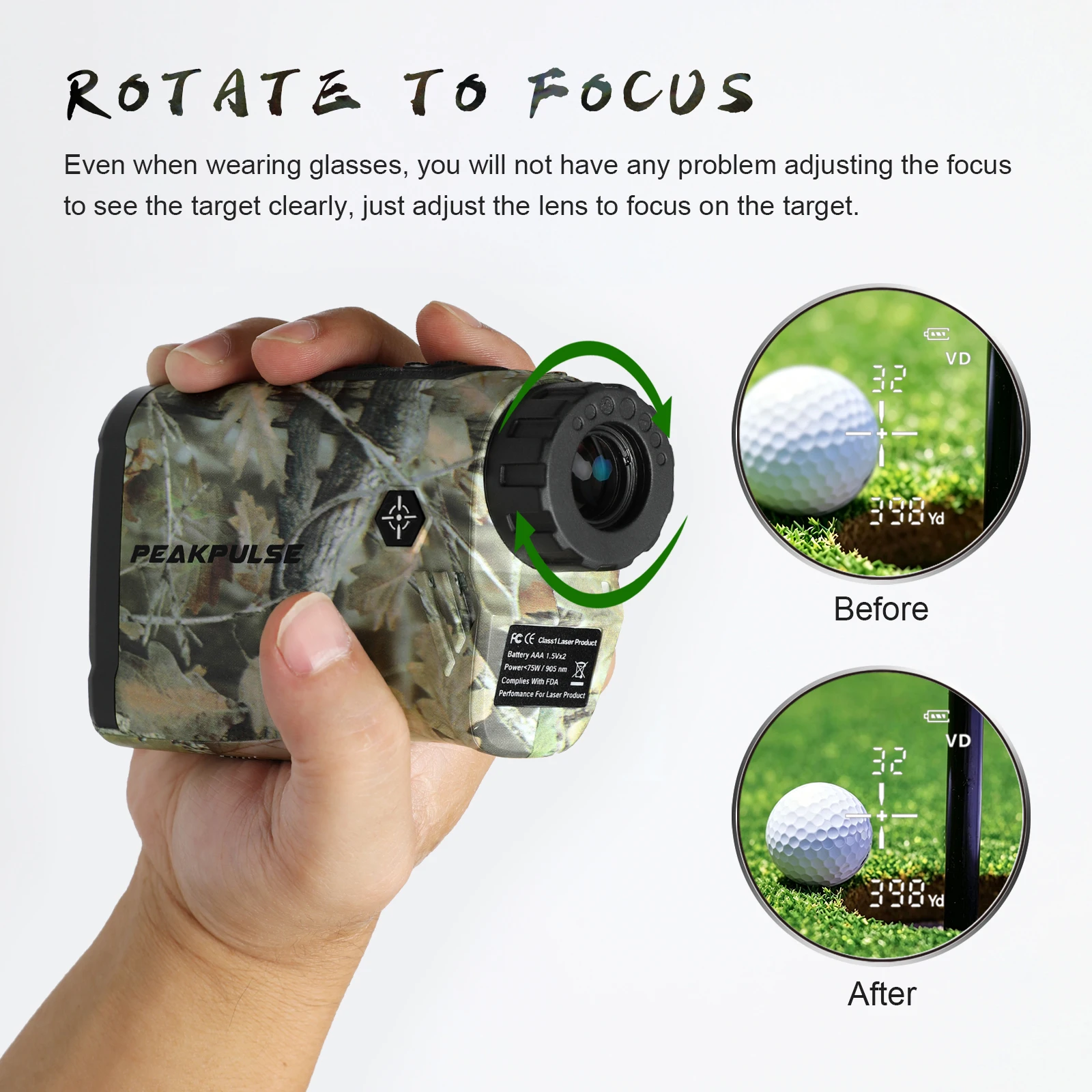 PEAKPULSE Hunting Golf Rangefinder 1300 Yards Laser Distance Meter 6X Magnification Slope Angle Vibration Alert IP54 Waterproof Outdoor Sports