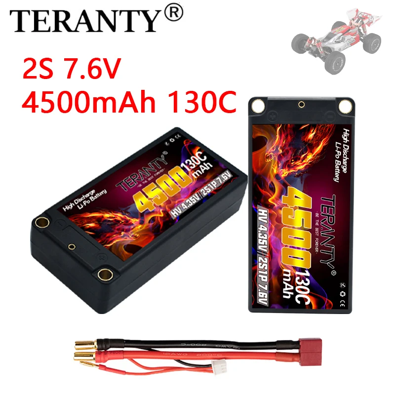 TREANTY 2S 7.6V 4500mAh 130C with 5mm bullet T plug suitable for remote control car model RC toy high rate Lipo battery