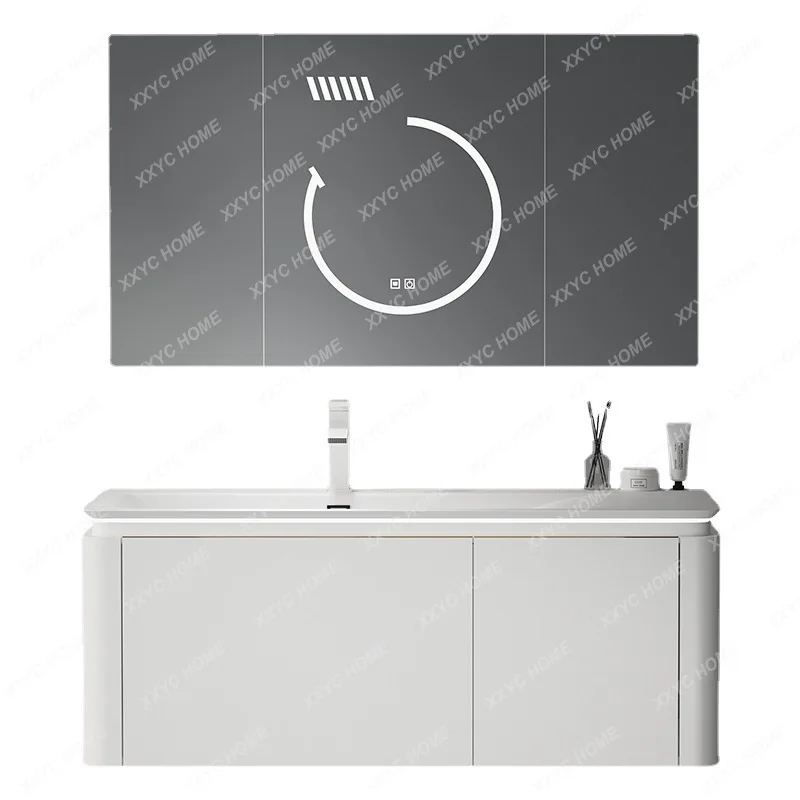 Bathroom Cabinet Ceramic Whole Washbin Assembled Cabinet Wash Basin Bathroom Smart Mirror Household Solid Wood Bathroom