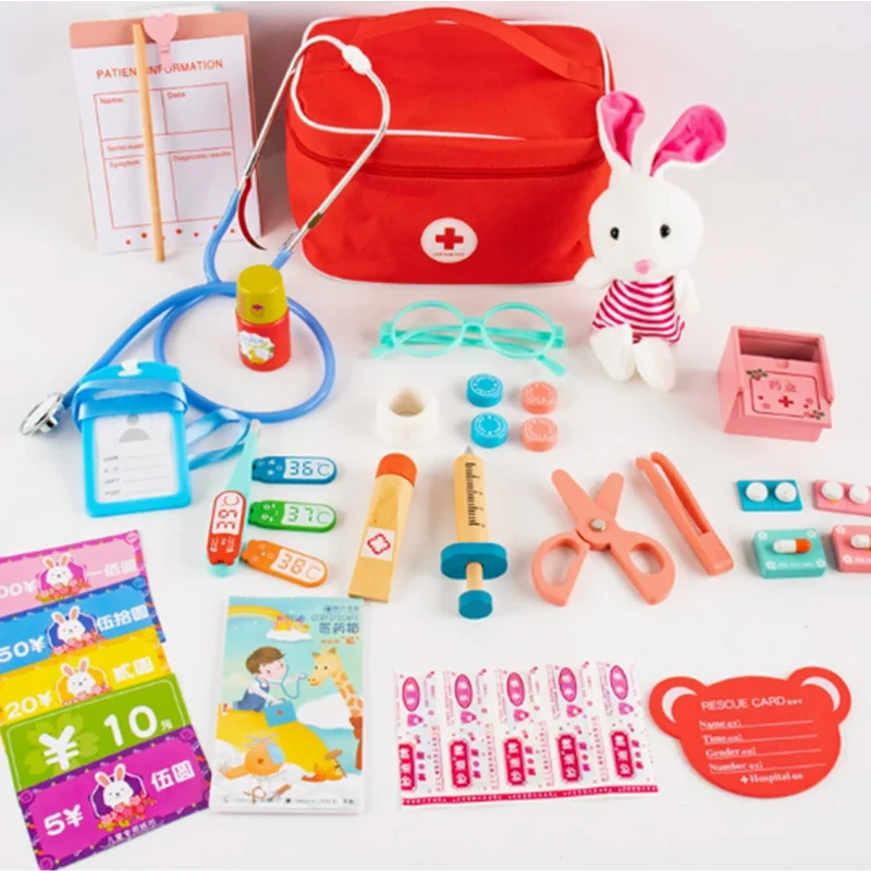 

Деревянные игрушки для ролевых игр в доктора, развивающие игрушки для детей, набор медицинских инструментов, детский набор для симуляции игры в доктора