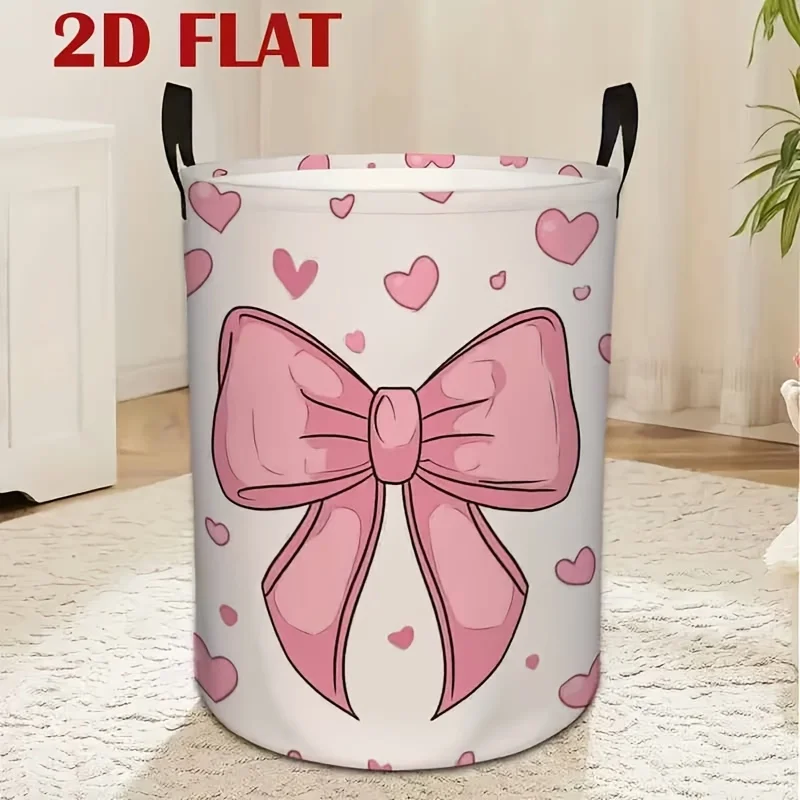 Washing Basket, with Pink Bow And Heart Pattern Decorative Multifunctional Folding Laundry Basket Laundry Baskets