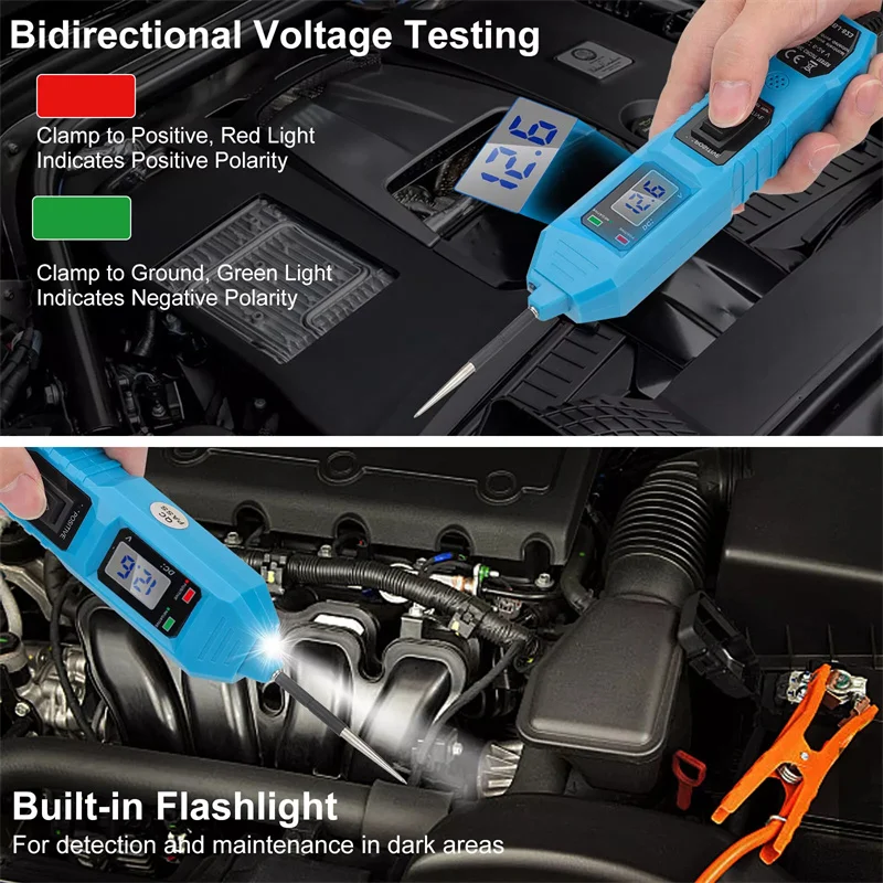 Fuse Tester LCD Circuit Tester 3.5-36V DC Battery Power Detector Fuse Tester LED Electrical Test Pen With Probe Alligator Clip view 6