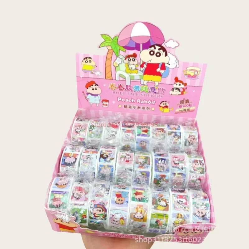 24roll Cartoon Crayon Shinchan Sticker 500 Stickers 1 Roll Roll Tape Shape Stickers Student Stationery Wholesale