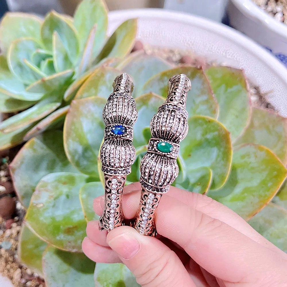 Sunspicems Vintage Turkish Women Bangle Green Crystal Thin Bracelet Indian Flower Bangle Resin Jewelry Bride Party Bijoux Gift