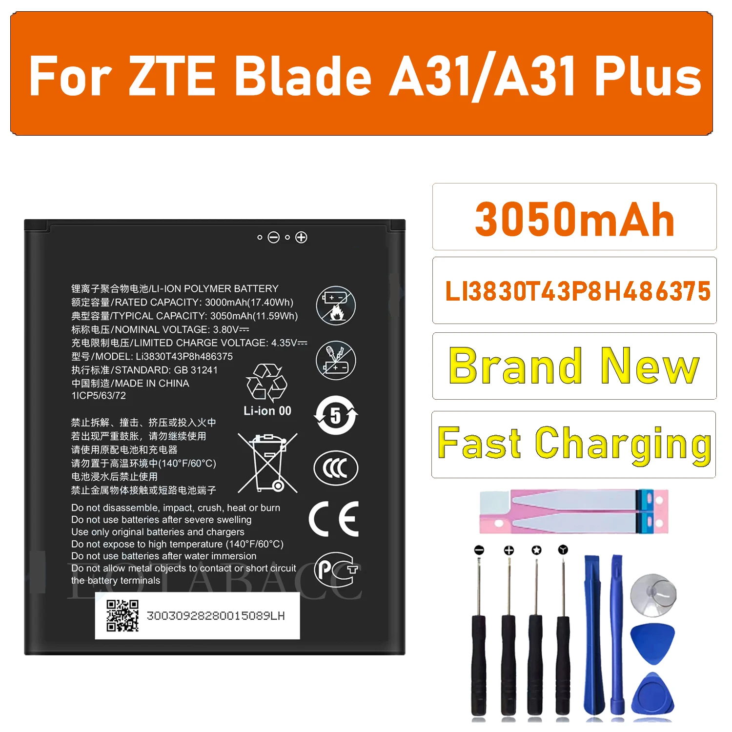 100% New Original Battery Li3930T43P8H486375 For ZTE Blade A31/A31 Plus  Battery + Free Tools