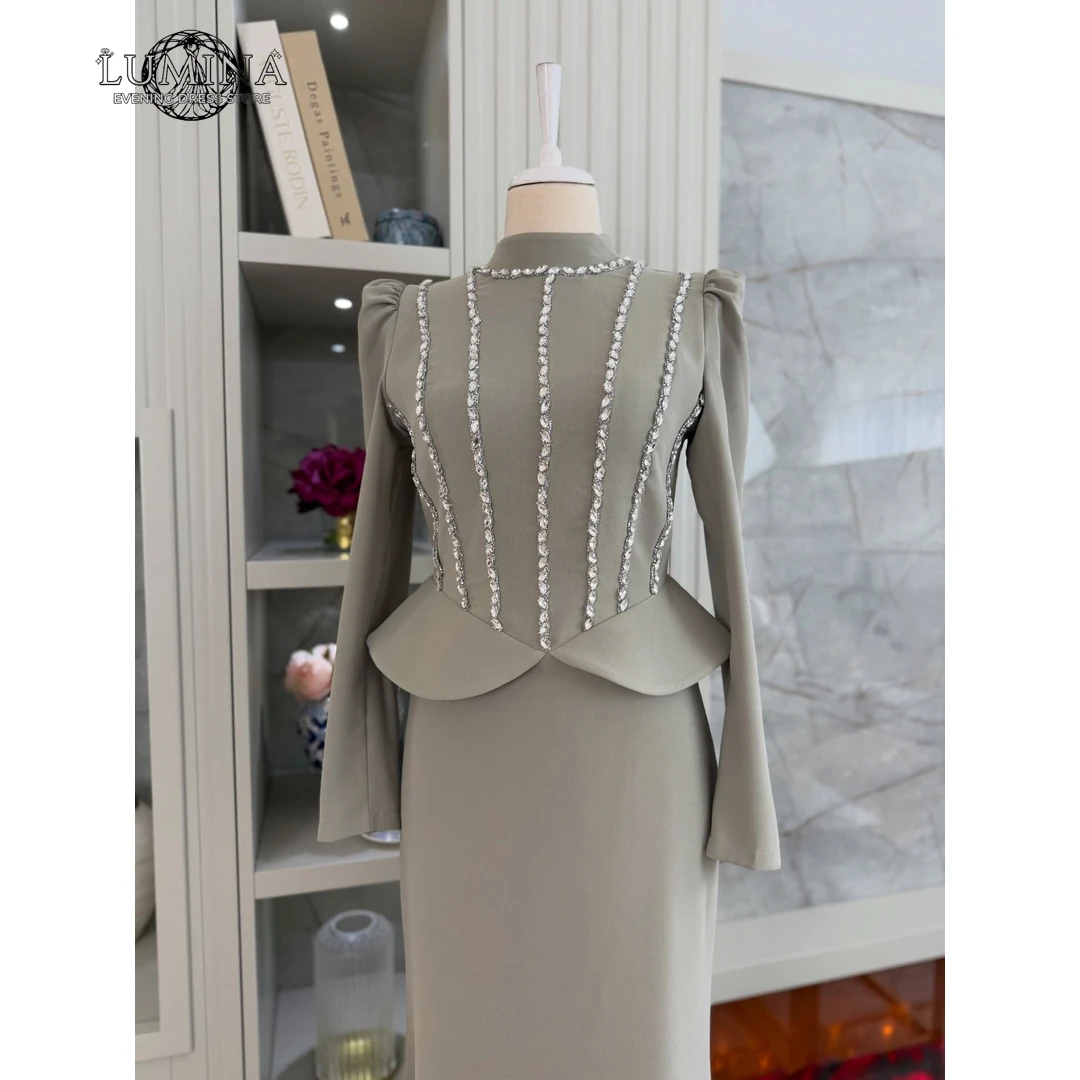 

Lumina A Word Elegant Dresses for Night Party Woman Custom Made Robe Femme Elegant Chic Pour Fete Split Round Neck Rhinestone