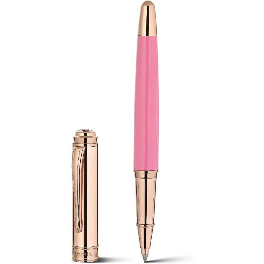 

Роскошная ручка-роллер с блестящим бриллиантом 8 мм, яркая розовая ручка, привлекательная отделка из настоящего розового золота, черный сменный блеск Шмидта