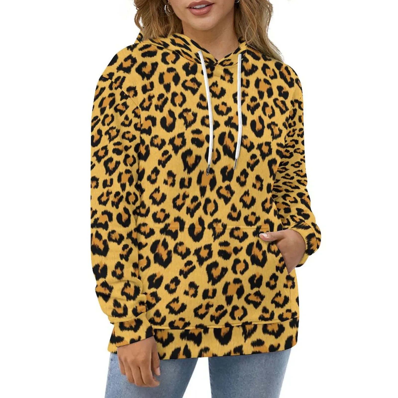 Classic Leopard Hoodies Faux Fur Animal Print Harajuku Casual Hoodie Long-Sleeve Graphic Hooded Sweatshirts Birthday Gift