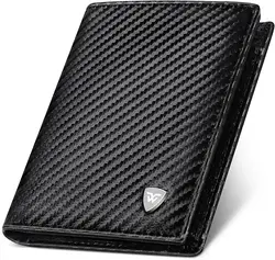 Classic men's wallet，black carbon fiber card holder, multi-card slot compartment bag, RFID vertical zipper pocket coin purse