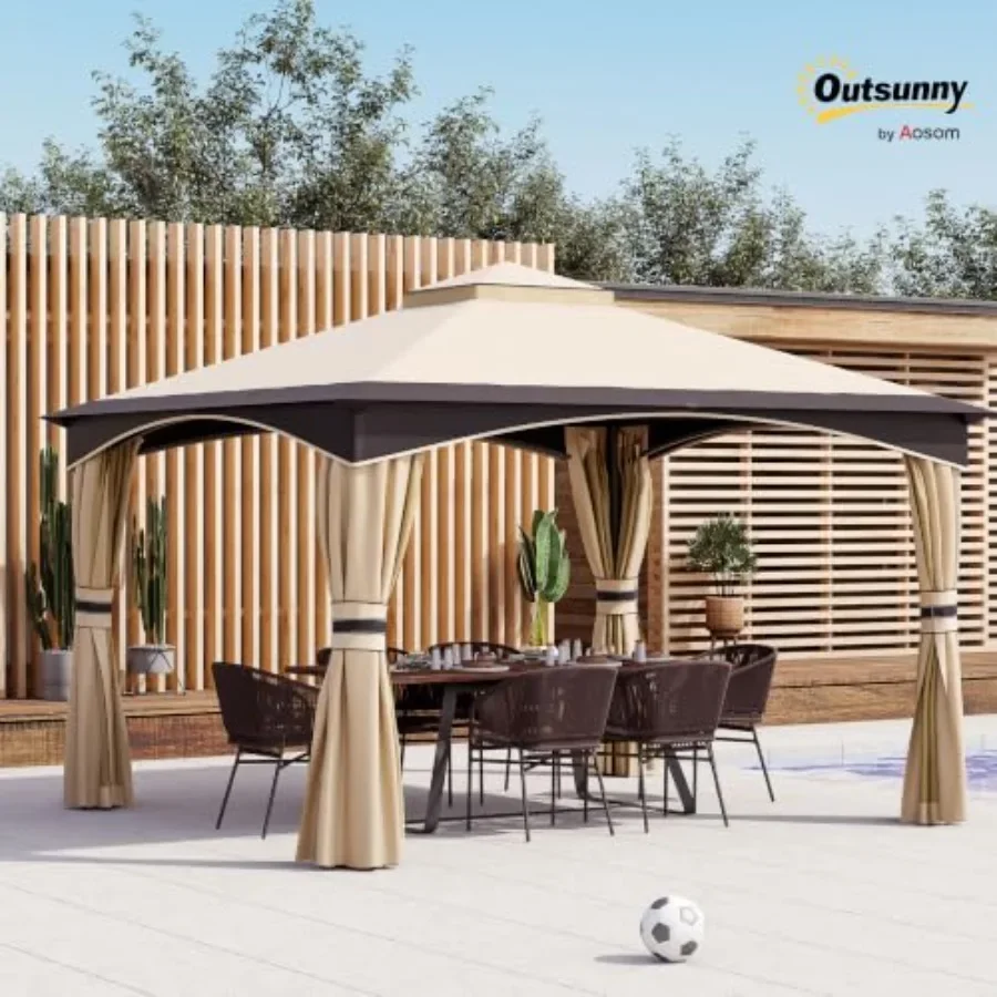 10' x 12' Outdoor Gazebo Patio Gazebo Canopy with Netting 2-Tier
