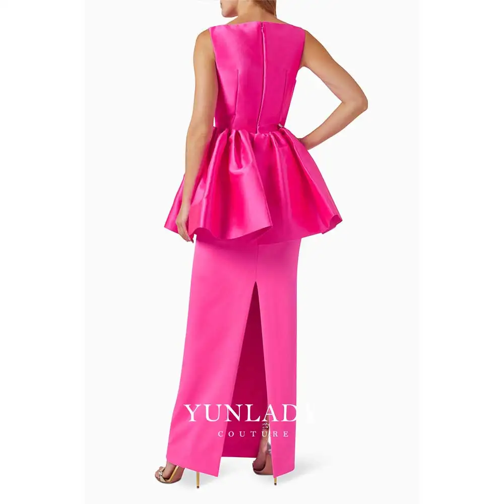 YUNLAN Luxury Dubai Pink 2 Piece Evening Gown 2024 Women's Wedding Guest Sleeveless Ruffle Gown Special Occasion Formal Mom Gown