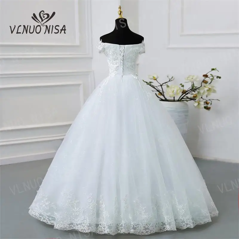 Dây Thời Trang De Mariee Grande Lệch Vai Váy Cưới Appliques Ren Cổ Chữ V Công Chúa Plus Kích Thước Vintage Cô Dâu Đồ Bầu