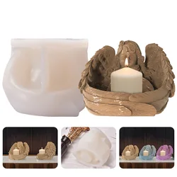 3D Angel Candle Holder Resin Mold Candlestick Silicone Mold Angel Wings Pot Silicone Molds For Church Home Decoration
