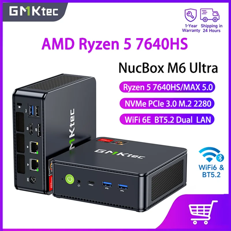 GMKtec M6Ultra AMD Ryzen 5 7640HS PCle 3.0 Windows 11Pro Dual 2.5G Dual LAN WiFi 6E BT 5.2 Computer desktop USB 4.0 Mini PC