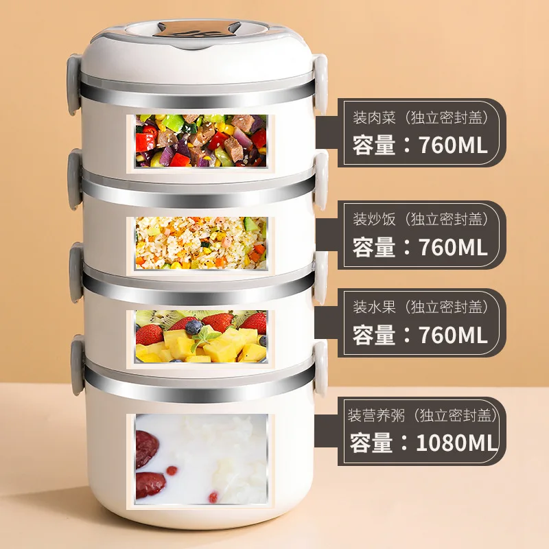 Bento Box portatile multistrato in acciaio inossidabile 304 riscaldabile con cucchiaio Snack Box per studenti e lavoratori