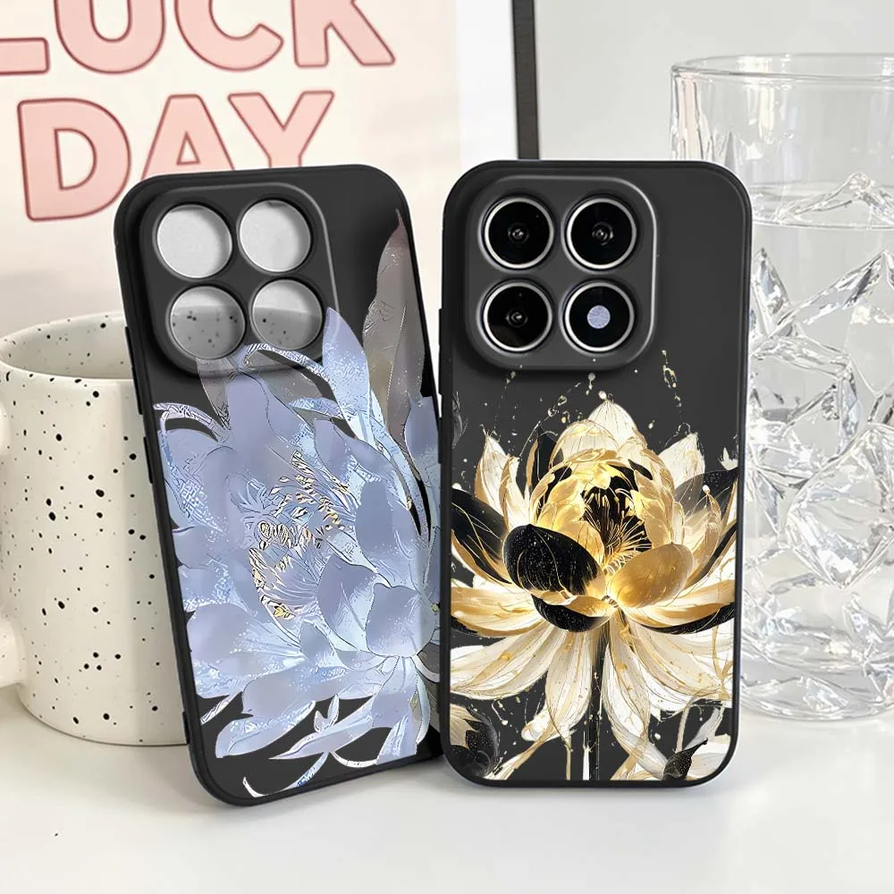 

Blue Peony Lotus Print For Xiaomi Mi 17 15 15T 14T 14 13 13T 12 12T 12S 11 Lite Pro Ultra 5G Black Soft Cover Phone Case