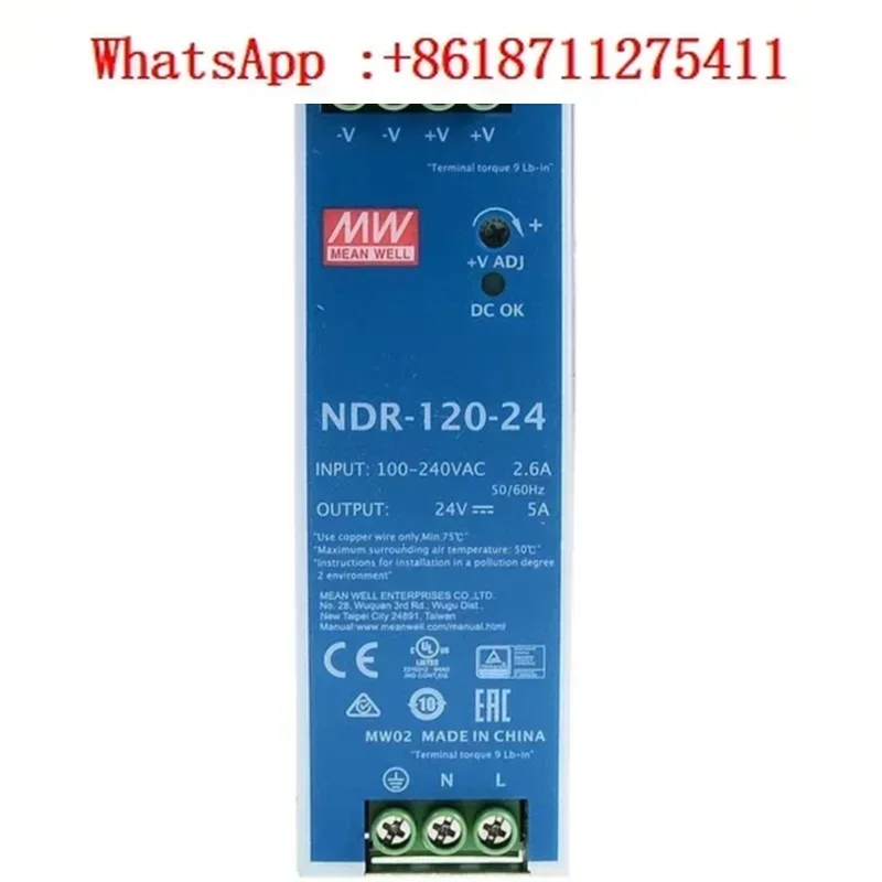 

NDR-120-24 24V DC 5A Switching Power Supply 120W DIN Rail Thin Metal Case for DR
