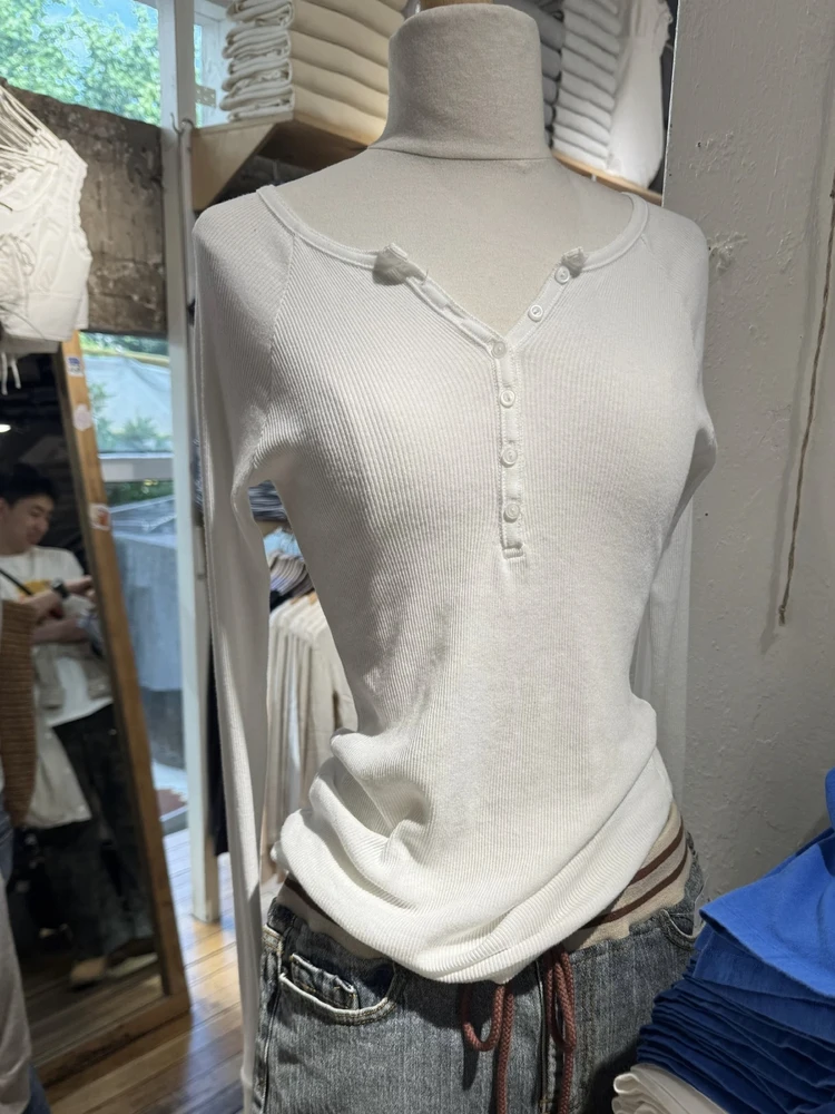 BM Brandy Long Sve tricoté coupe ajustée ronde Ne T-irt blanc Tead Base irt Sli trajet Sle couleur Pure coton