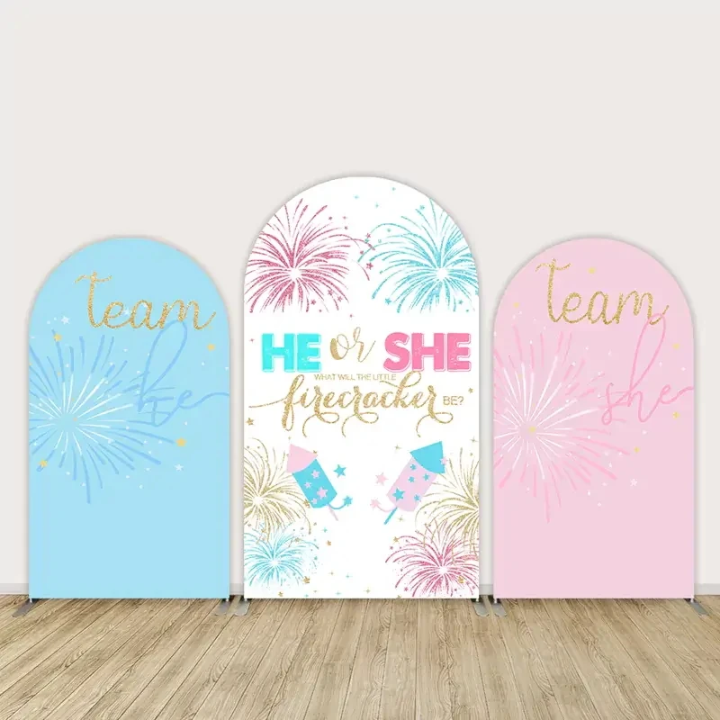 LS Custom 2-Sided Gender Reveal Party Pink Blue Spark Boy or Girl Baby Shower Cover Chiara Arch Background Decor Backdrop