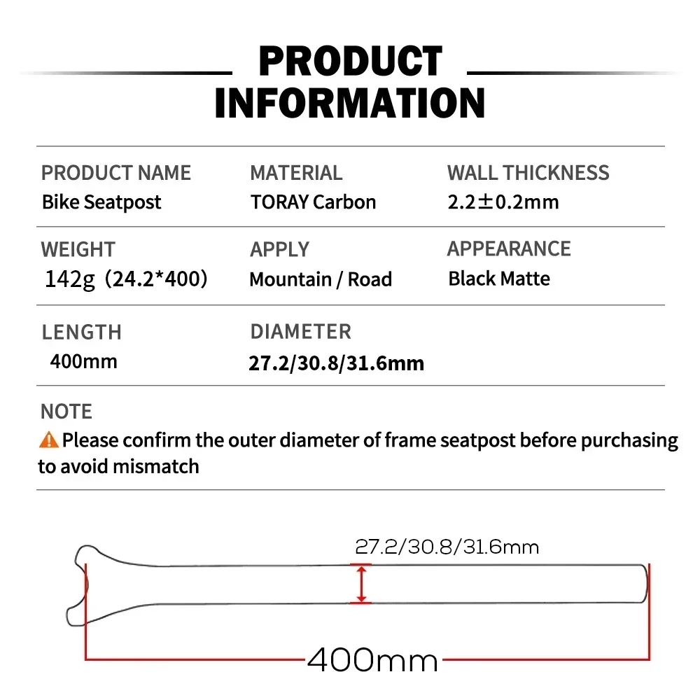 YICHORD MTB Carbonfaser-Sattelstütze 27,2/30,8/31,6mm Mountainbike/Rennrad-Sattelstütze UD Matt mit Titanschrauben Fahrradteile – Detail 4