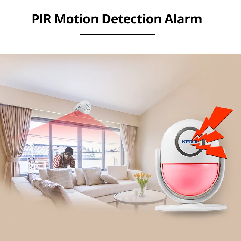 KERUI-125dB PIR 모션 알람 도어 벨, 홈 보안 무선 제어, 도난 센서 감지기, 웰컴 초인종, SOS 경보 시스템