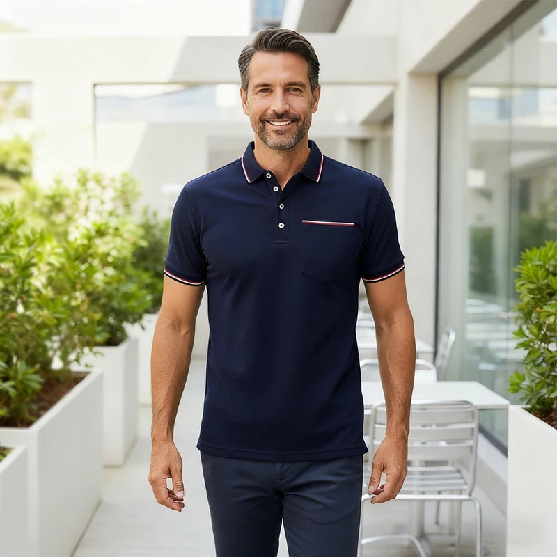 2025 Men's Polo Summer Short Sleeve Casual Breathable Comfortable Polo Shirt Solid Color With Chest Pocket T-Shirts Dropshipping