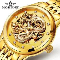 MOHDNE Brand Luxury Automatic Mechanical Watches for Men Gold Dragon Watch Male Clock Waterproof Unique Gift Relogio Masculino