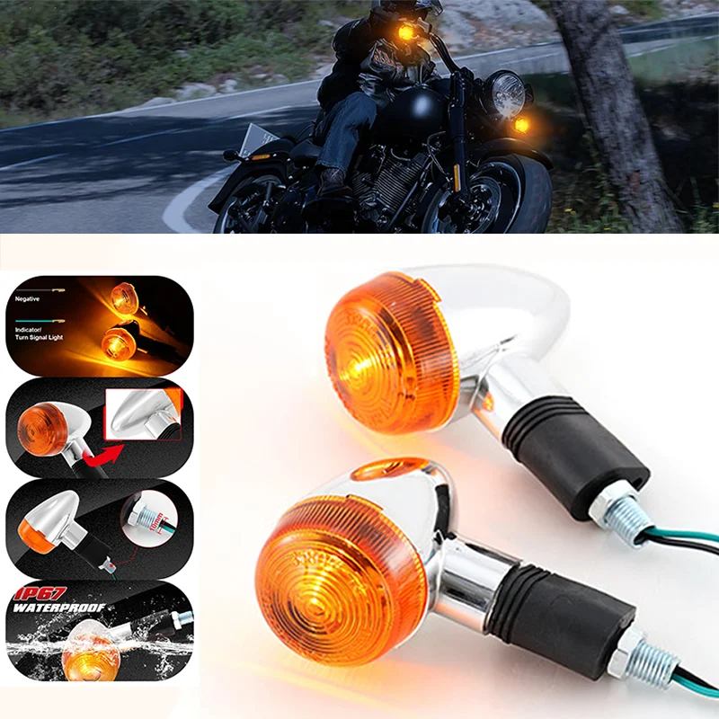 Luzes de seta para motocicleta, bala cromada dianteira e traseira para yamaha xv125 250 400 500 535 750 1000 1100 viragov-star v-max 1200